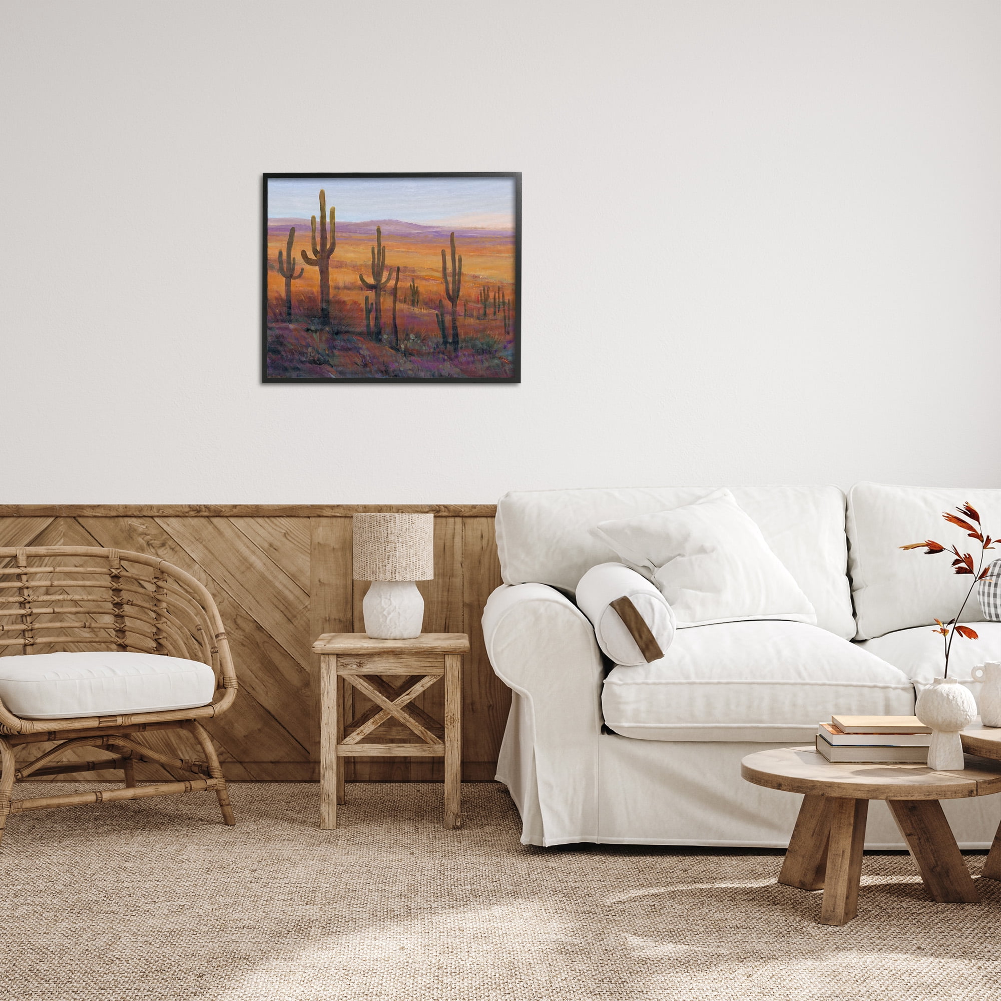 Stupell Industries Desert Cactus Plants Landscape Painting Black Framed Art Print Wall Art, 30 x 24