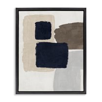 Stupell Industries Navy Blocked Shapes Abstract Painting Black Floater Framed Canvas Art Print Wall Art, 25 x 31