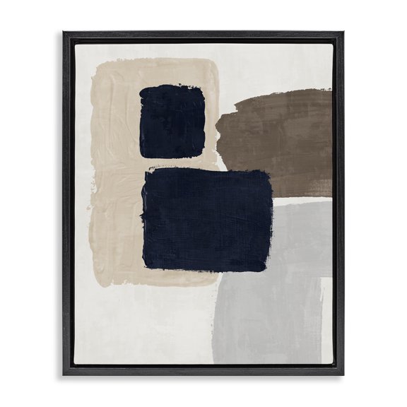 Stupell Industries Navy Blocked Shapes Abstract Painting Black Floater Framed Canvas Art Print Wall Art, 25 x 31
