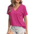 thumbnail image 2 of MOSHU Deep V Neck Womens Tops Curved Hem Shirts for Women Fashion Trendy Blouses Casual Loose Fit Tees Tops, 2 of 8