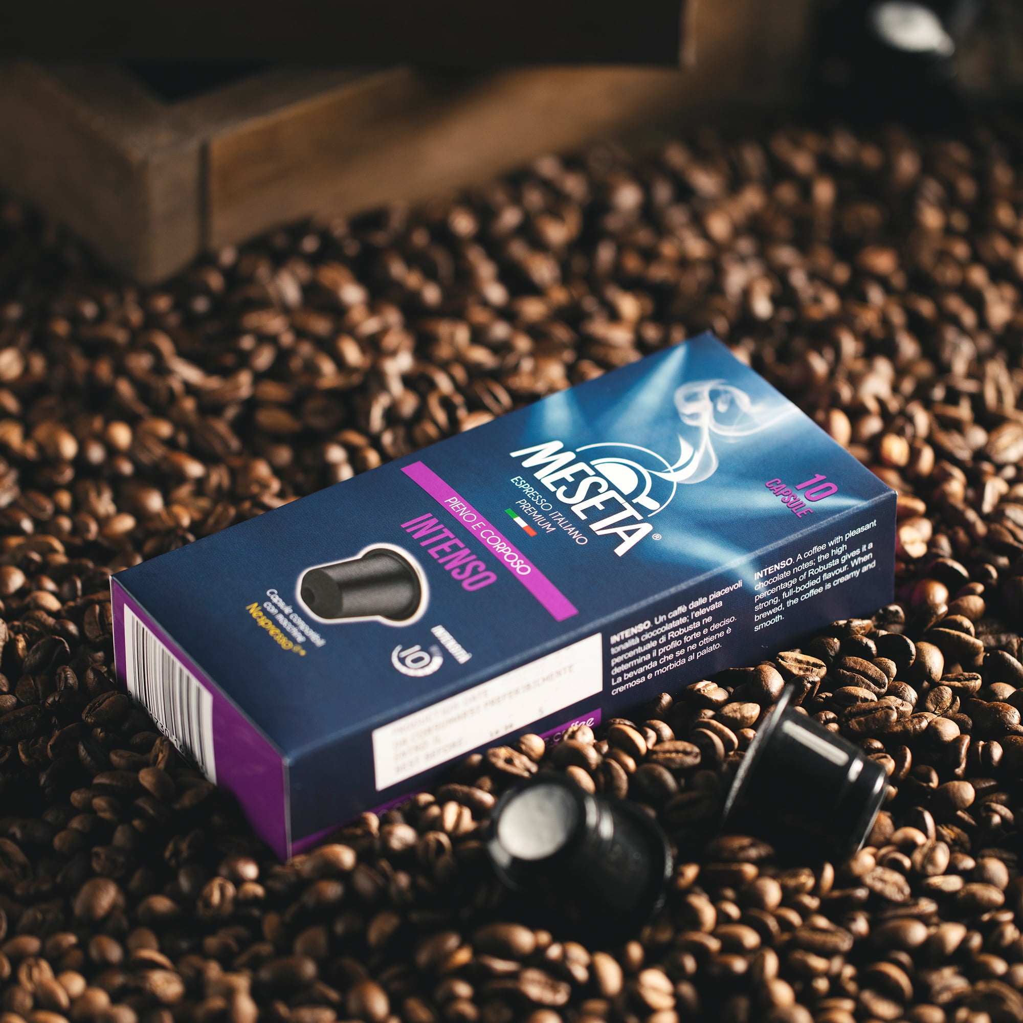 100 Meseta Intenso Fairtrade Italian Nespresso Compatible Capsules. 100 Capsules of Gourmet Coffee Espresso Compatible with Nespresso Machine.