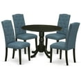 thumbnail image 2 of DLCE5-BLK-21 5Pc Dining Set Includes a Round Dinette Table with Drop Leaves and Four Parson Chairs with Blue Fabric, Black Finish, 2 of 10