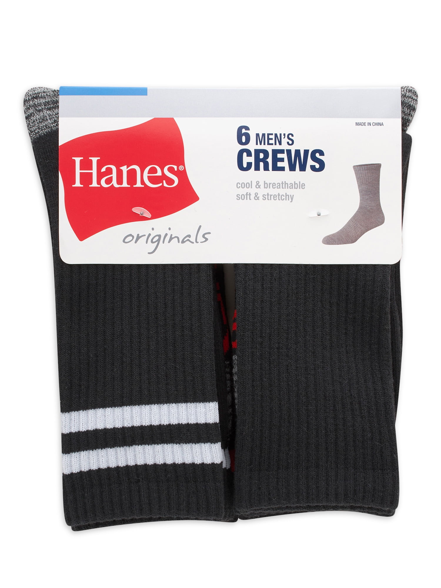Hanes Originals Men's Moisture Wicking Crew Socks, 6-Pack