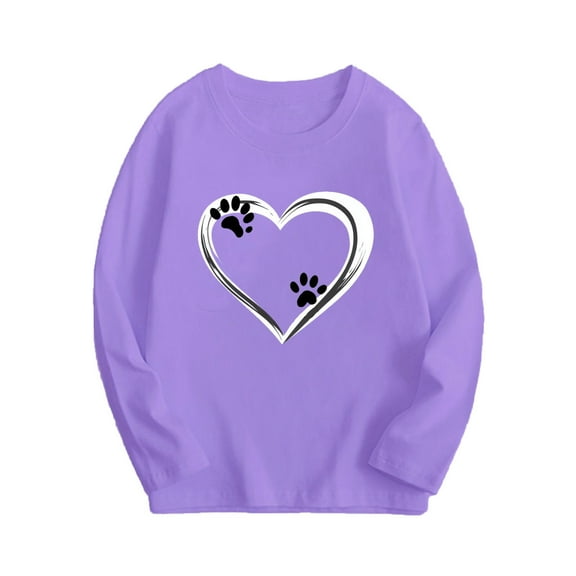 CLOISE Boys Shirts Long Sleeve Girls Youth Purple Crew Neck Tops Heart Outfits Fall Winter Clothes 2-15T