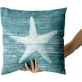 thumbnail image 4 of Summer Coral Throw Pillow Covers 18x18 inch,Retro Turquoise Wooden Plank Sea Star Nautical Pillows Cases, Beach Coastal Blue Decorative Pillowcase Room Decor Home Sofa Bed Set of 2, 4 of 6