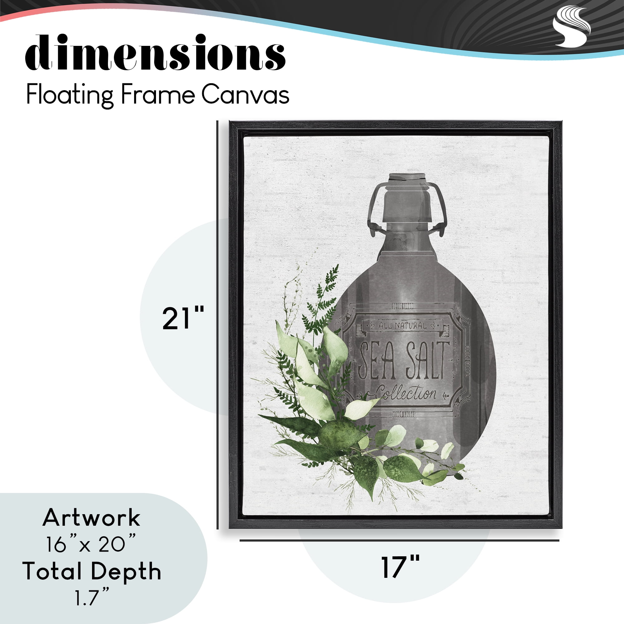 Vintage Bottle with Bathroom Herbs Black Framed Floater Canvas Wall Art, design by Lettered and Lined