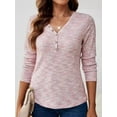 thumbnail image 4 of Womens Waffle Knit Tops V Neck Long Sleeve Shirts Dresy Casual Blouses Fall Outfits 2025 Pink S, 4 of 8