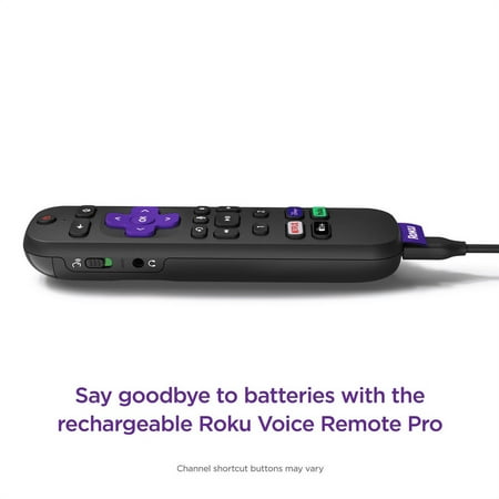 Voice Remote Pro – Rechargeable Remote with TV Controls for Roku Players, Roku TV, and Roku Streambars - Black