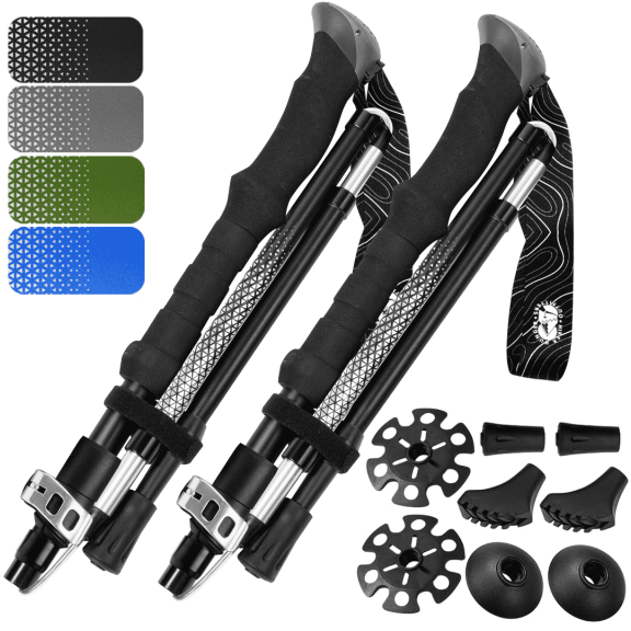 Premium Foldable Hiking Poles by USA Brand - Adjustable, Lightweight Trekking Poles Made of Aircraft Aluminum, Metal Flip Locks & Comfortable Real Cork and EVA Foam Grips