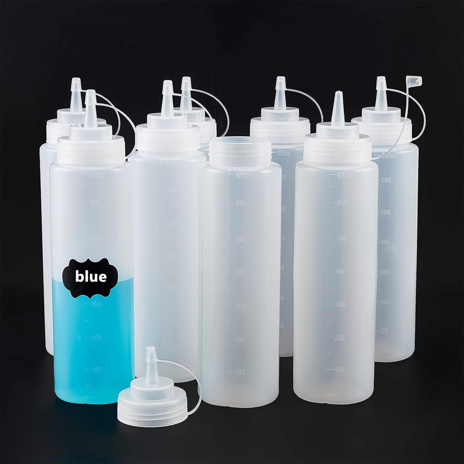 1Set 8 Pack 680ml/ 24oz Squeeze Bottles Plastic Large Squirt Bottles with Sticker Labels for Glue Acrylic Paint Arts & Crafts