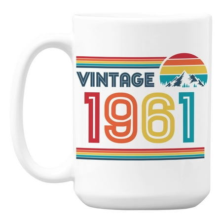 

Vintage 1961 feat. Retro Sunset White Ceramic Birthday Coffee & Tea Mug (15oz)