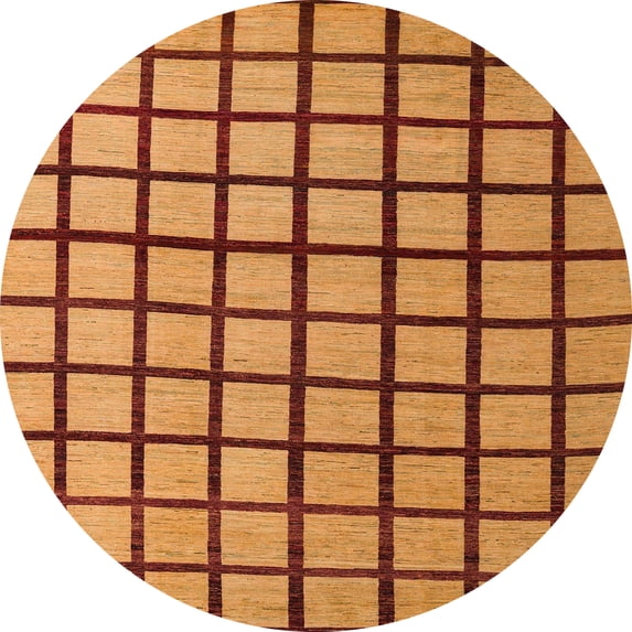 Ahgly Company Indoor Round Abstract Dark Orange Checkered Area Rugs, 4' Round