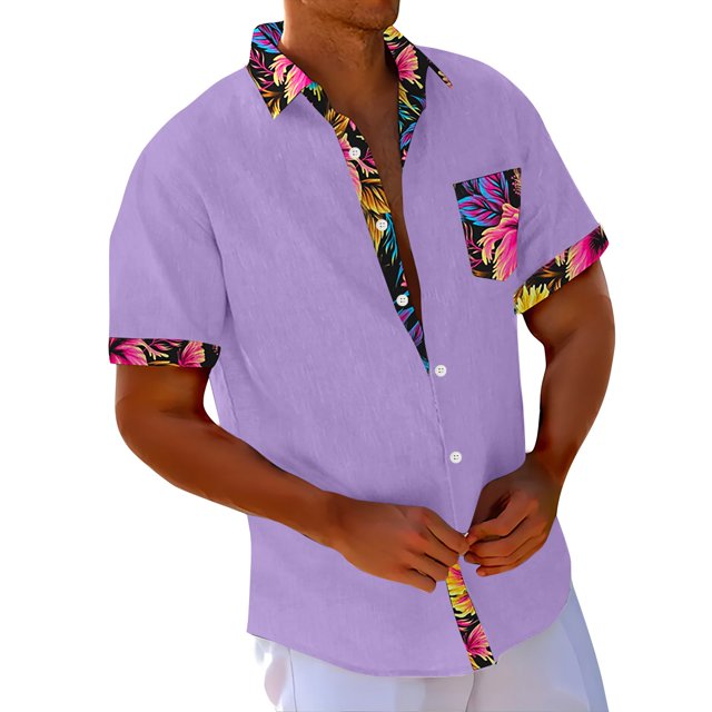 Hawaiian Shirt For Men, Men's Vintage Button Down Bowling Shirts Short Sleeve Summer Beach Shirt M