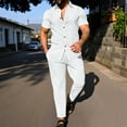 thumbnail image 2 of Mrmaere Men's V Neck Scrub Set Short Sleeve Pants 2 Piece Zipper Closure Stretchy for Work White XL, 2 of 5