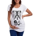thumbnail image 2 of Hauts de Maternité d'Halloween pour Femmes, T-Shirt de Grossesse Amusant à Imprimé Squelette, Coupe Confortable Extensible, Blouse Décontractée Froncée sur le Côté pour Mamans, 2 of 3