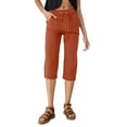 thumbnail image 3 of Women's Spring And Summer Solid Color Pocket Drawstring Linen Casual Loose Cropped Pants - Comfortable for Home, Outdoor, 3 of 6