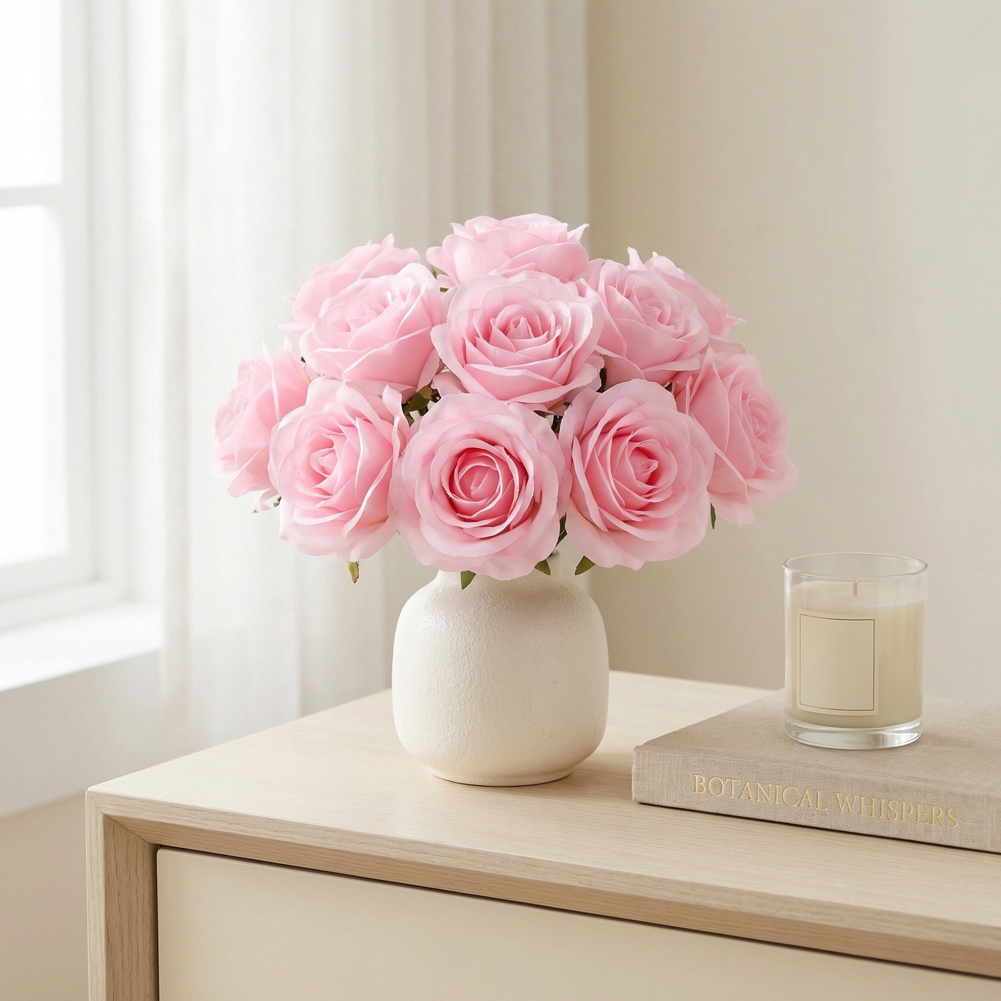 Unique Bargains Mini Craft Artificial Silk Roses Detachable Head Bouquet Pink 5.9 in