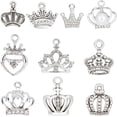 thumbnail image 1 of 60 piezas de 10 estilos de dijes: dije de princesa, dije de rey plateado con diamantes de imitación y circonitas cúbicas, dije de reina con coronas huecas., 1 of 6