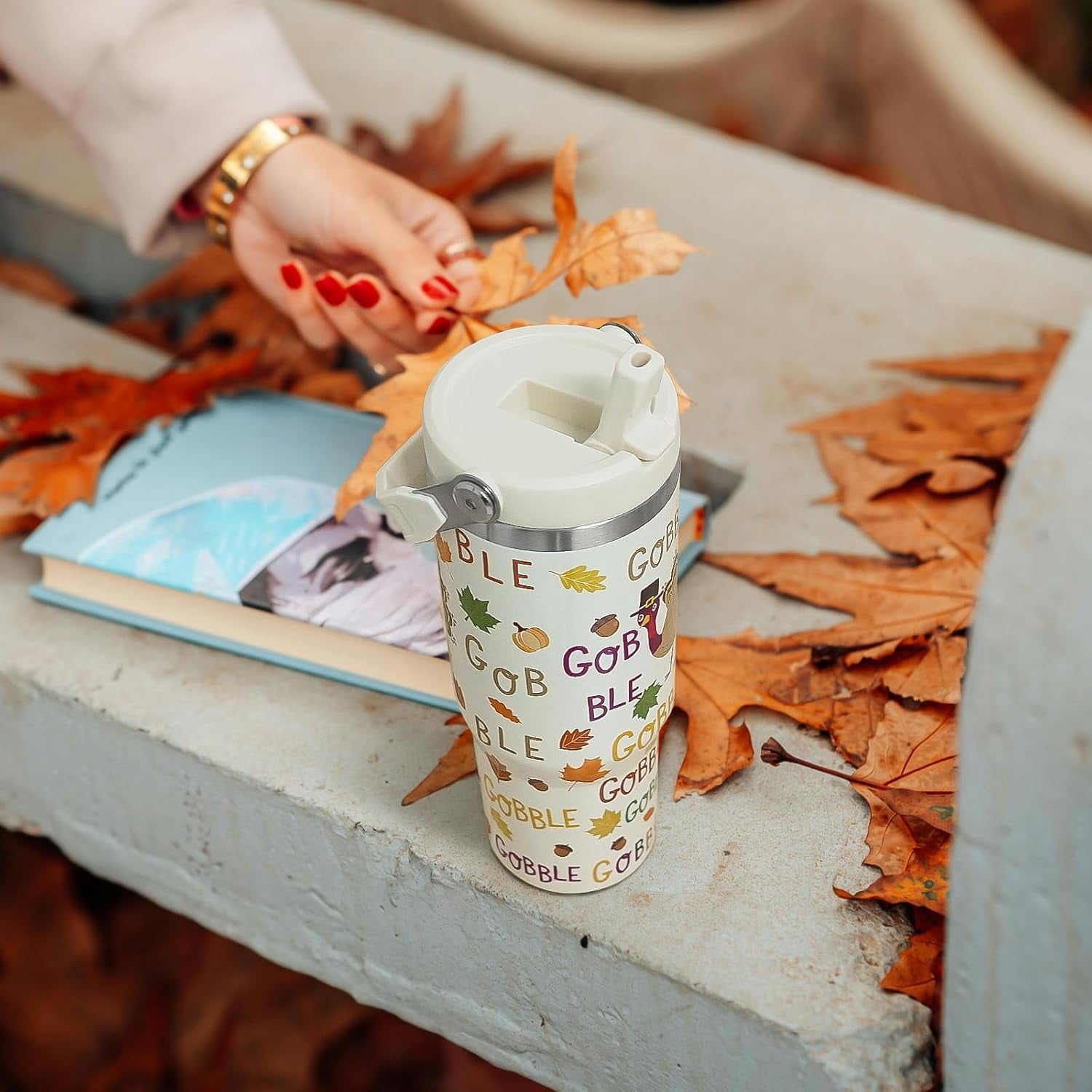 Thanksgiving Tumbler with Handle and Straw Maple Leaves Turkey Tumbler Insulated Stainless Steel Cup Coffee Travel Mug Fall Thanksgiving Gifts Decor-30 oz(1PCS)
