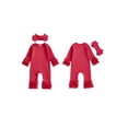 thumbnail image 2 of BemeyourBBs Preemie Baby Girl Spring Summer Fall Winter Clothes Baby Girl Newborn Hospital Going Home Outfit Ribbed Romper Solid Color Ruffled Long Sleeve Full Length Jumpsuit with Bow Headband, 2 of 9