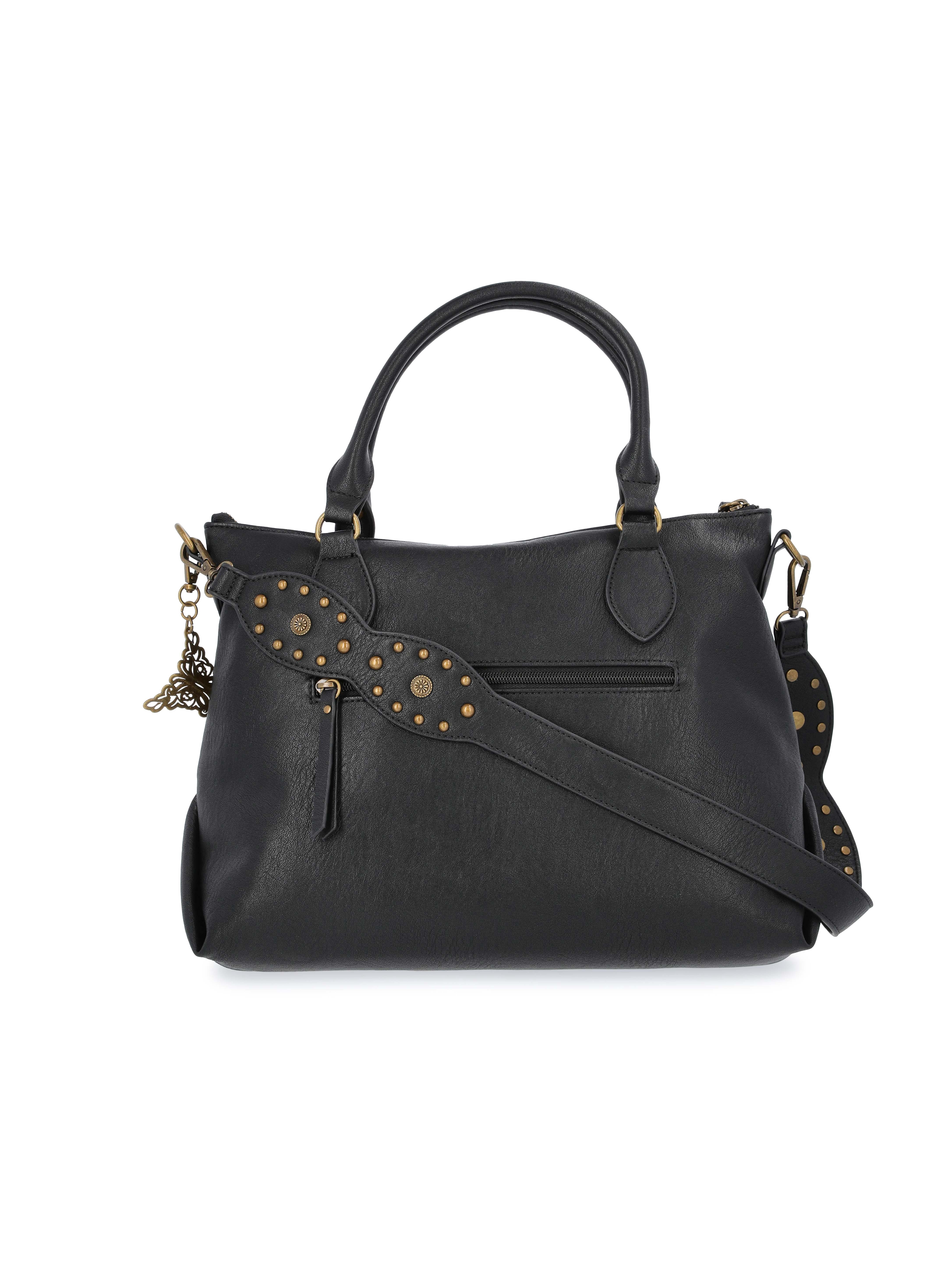 Jessica Simpson Women's Daphne Studded Faux Leather Satchel Handbag, Meteorite Black