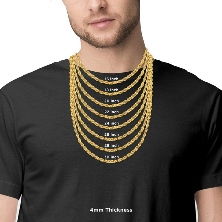 10K Yellow Gold Diamond Cut Rope Chain Necklace â€“ Measures 22