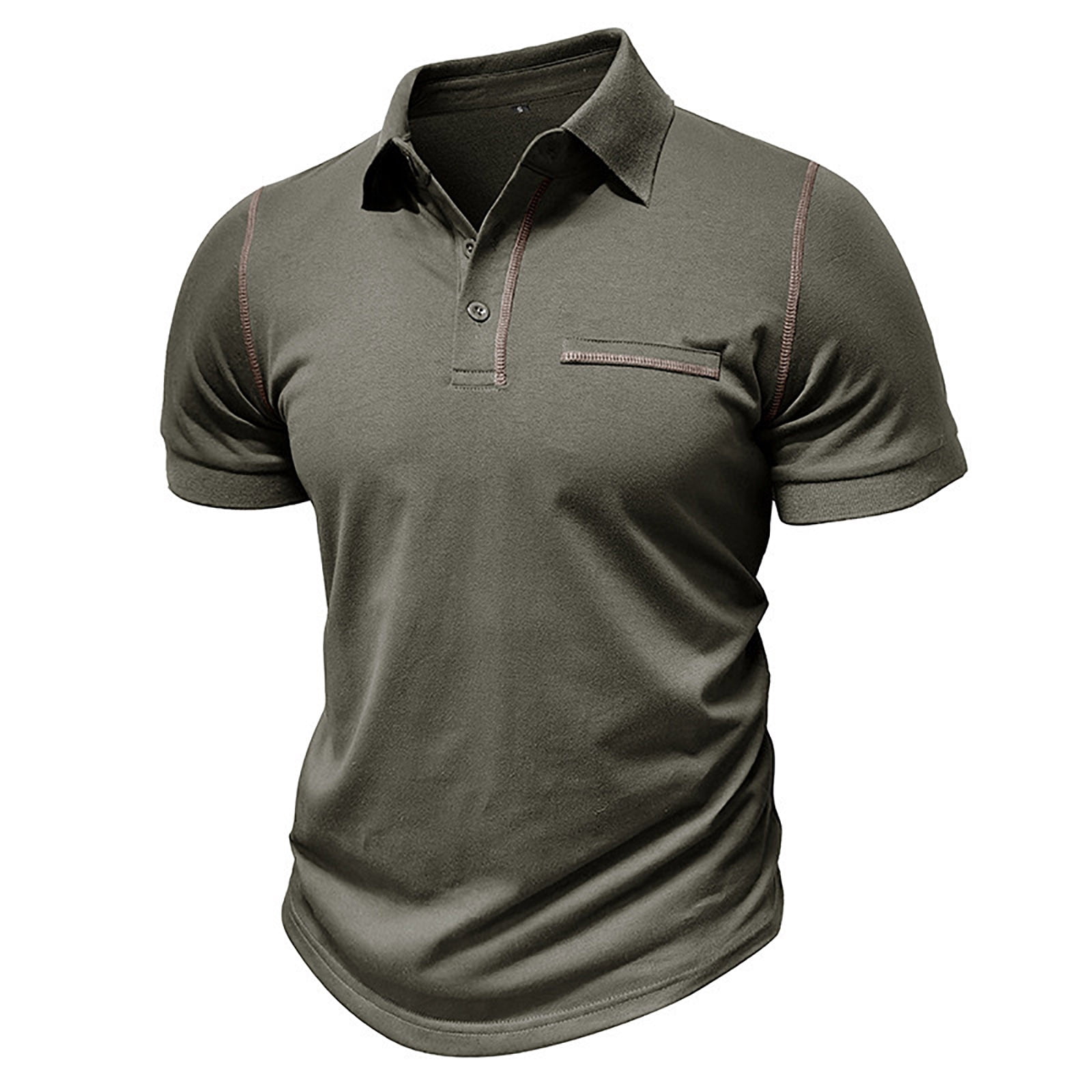 Mens T-Shirt Button Up Turn Down Lapel Short Sleeve Solid Color