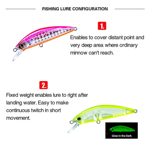50mm/6g Luminous Fishing Lure Vivid 3d Eyes Hard Bait With Treble Hooks  Fishing Gear Accessories 