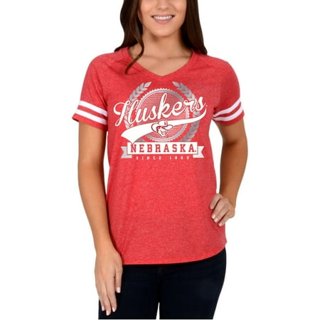 Nebraska Cornhuskers Ncaa Beverage - Women's Red Nebraska Cornhuskers Laurel Script V-Neck T-Shirt