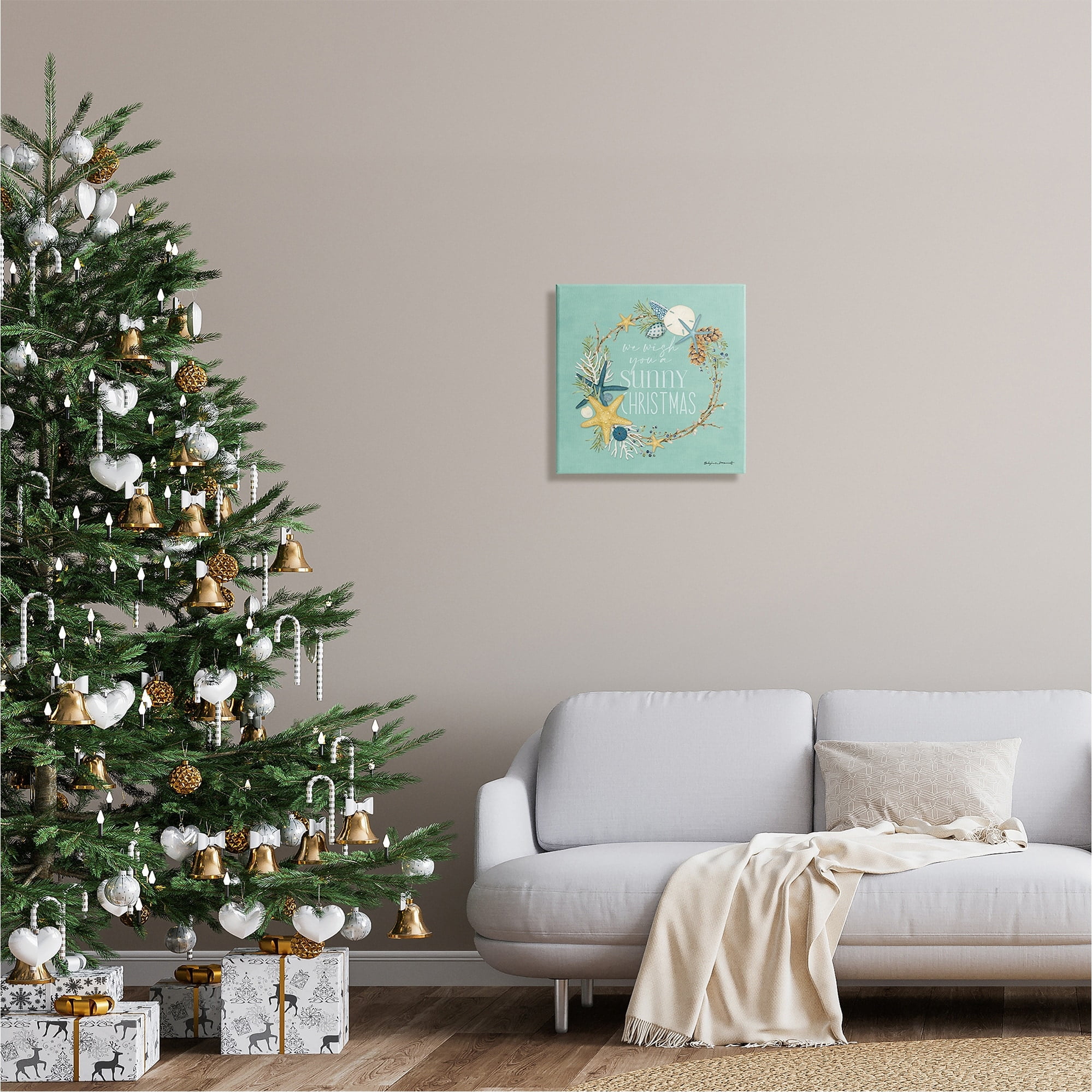 Stupell Industries Wish You A Sunny Christmas Wreath Holiday Painting Gallery Wrapped Canvas Print Wall Art