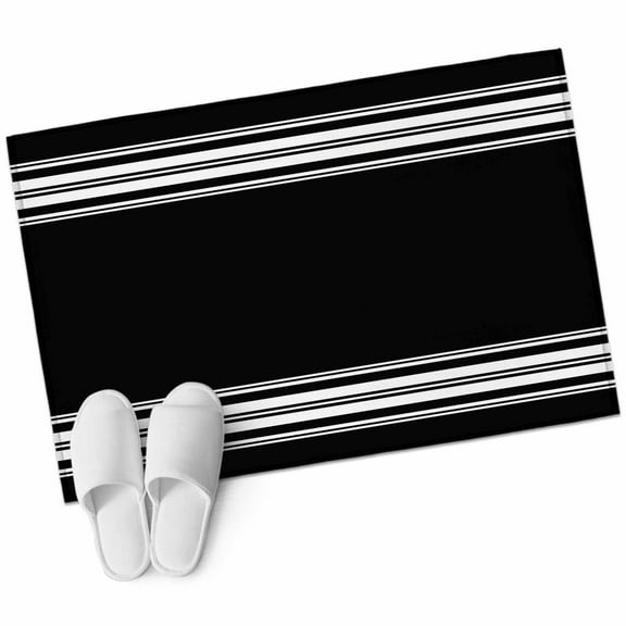 Black Striped Bathroom Mat 2x3 FT, Non Slip Small Kitchen Mat, Farmhouse Black White Stripes Washable Soft Backed Front Door Throw Rug Non-Shedding Indoor Outdoor Doormat for Entryway Sink