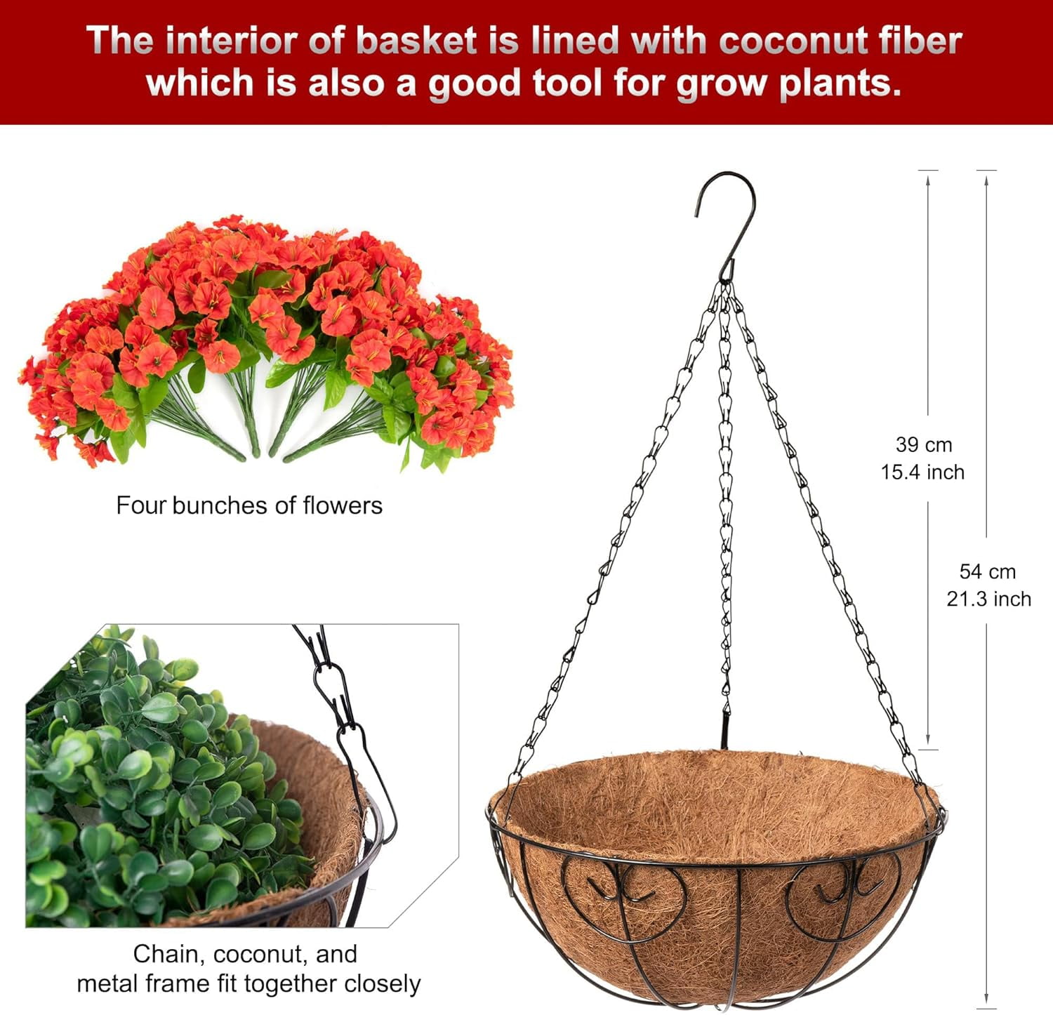 Artificial Fake Hanging Flowers Plants Baskets for Outdoor Outside Summer Decoration, Faux Silk Morning Glory in Planter UV Resistant Realistic for Home Porch Patio Balcony Garden Yard