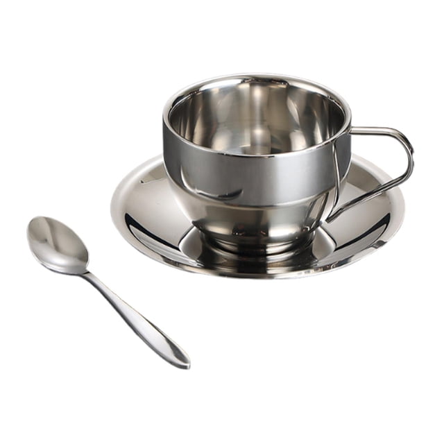café, té acero inoxidable 170 ml, vajilla para café con leche, zumo, té para hogar y oficina con juego platillos,