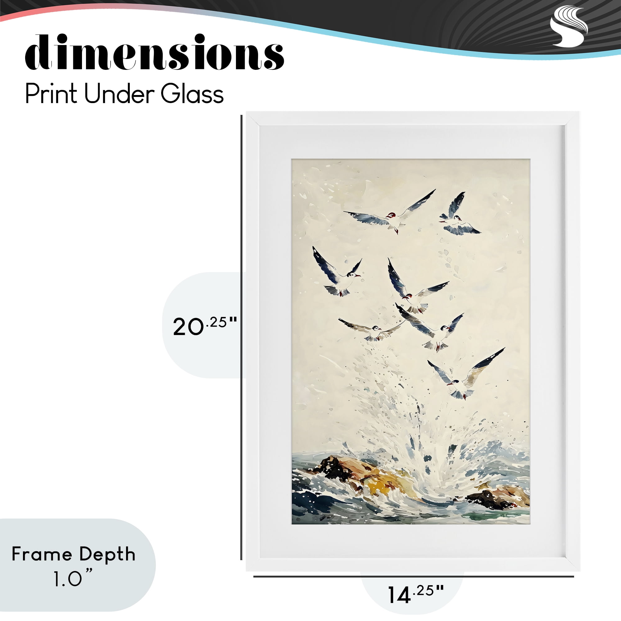 Stupell Industries Waves of Seagulls over Rocks White Framed Print Under Glass, design by Creative Studio