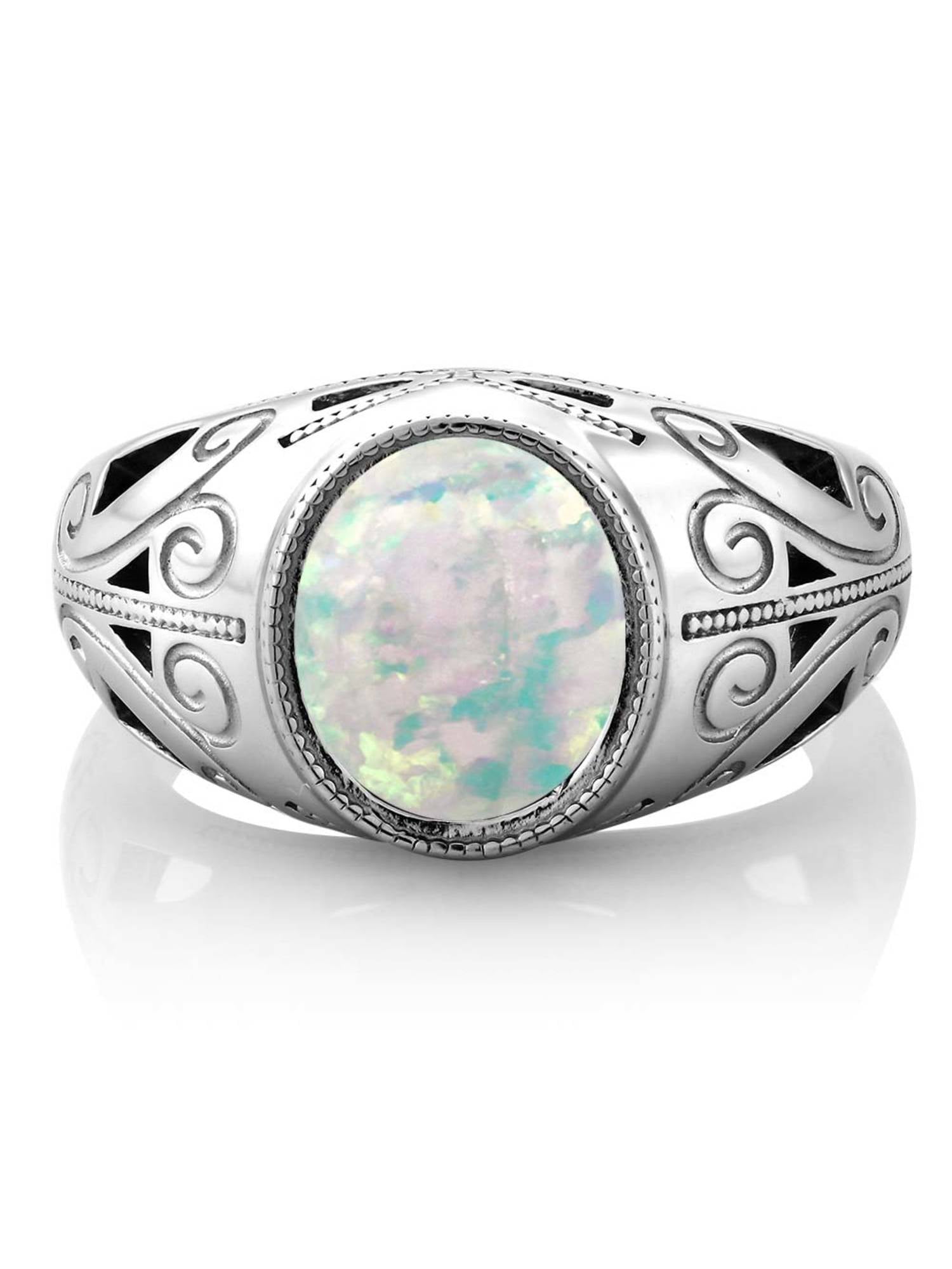 4.00 Ct Oval White Simulated Opal 925 Sterling Silver Men's Ring