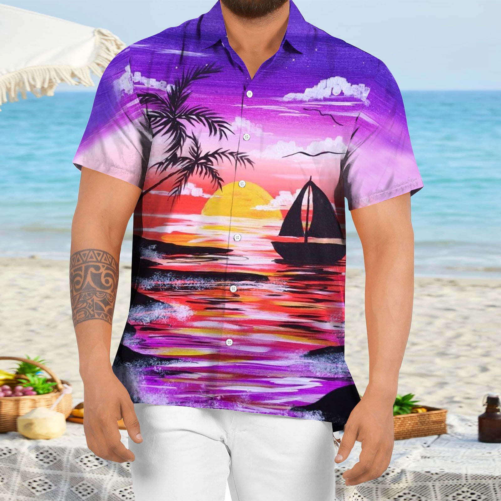 Mens dress shirts Mens Spring Summer Casual Floral Beach Tropical ...