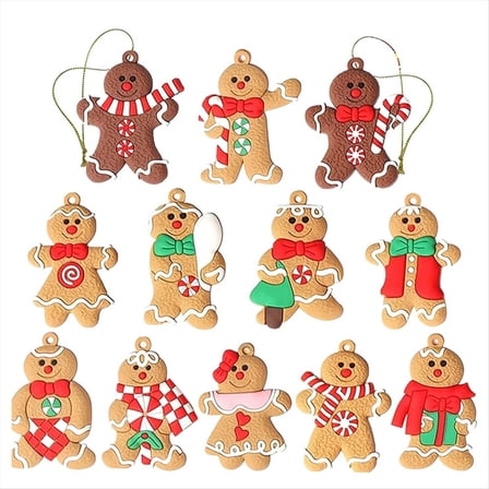 12Pcs Ornaments for Christmas Assorted Plastic Gingerbread Figurines Ornaments for Christmas Tree Hanging Decorations,12 x Decorations