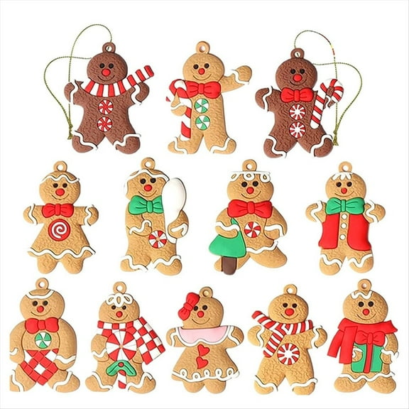 12Pcs Ornaments for Christmas Assorted Plastic Gingerbread Figurines Ornaments for Christmas Tree Hanging Decorations,12 x Decorations