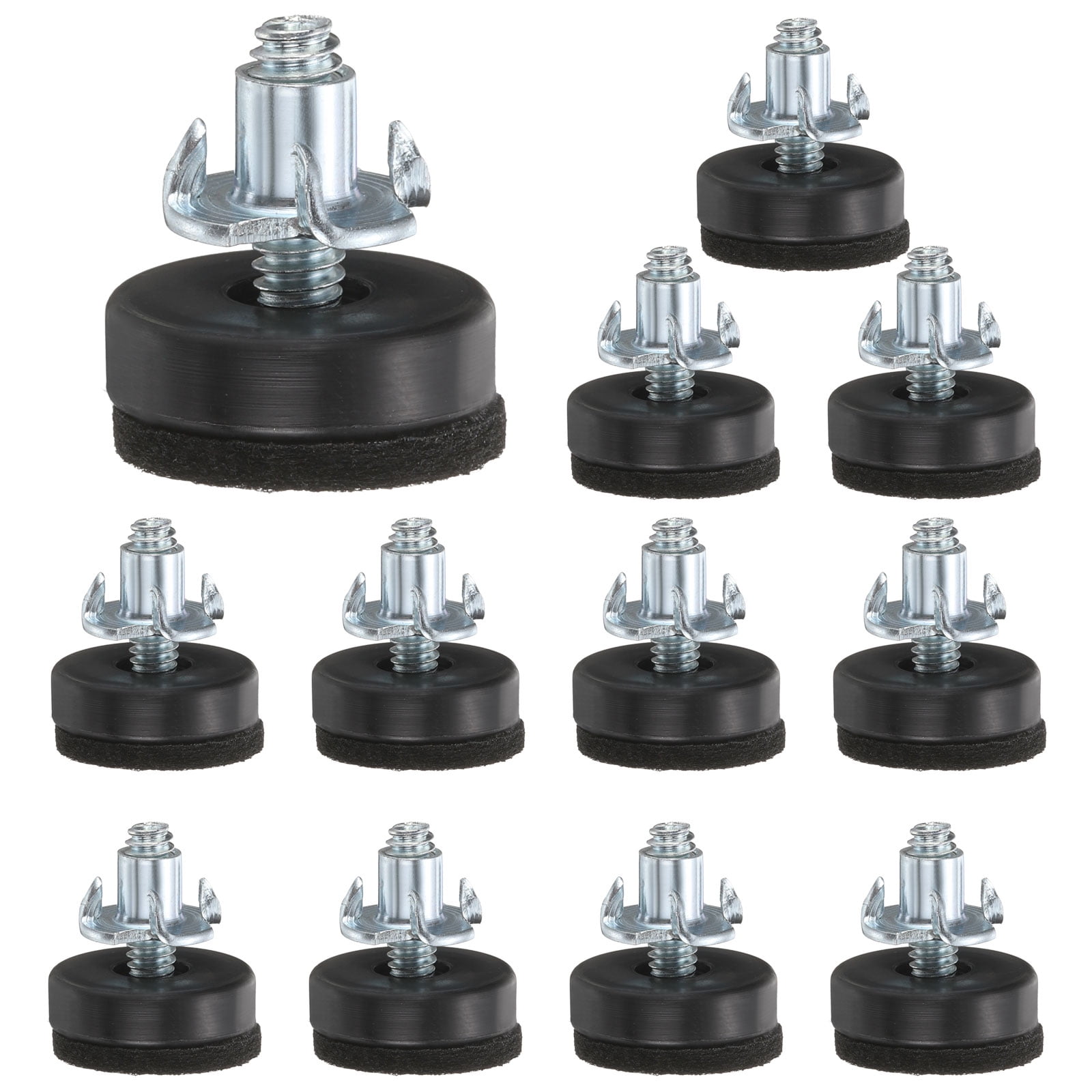 Uxcell 1/4 Thread Furniture Feet Leveler 12 Pack 17mm l Adjustable Furniture Feet with Nuts Screw in Threaded Leveling Leg Screw on Chair Foot Glides Leveling for Table Chair Black