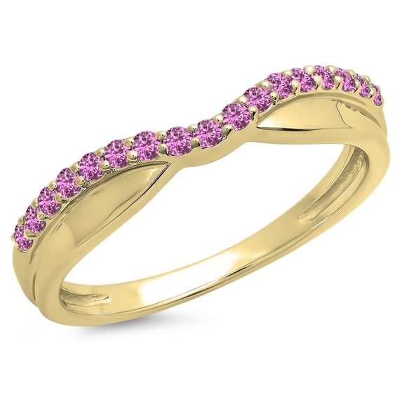 Dazzlingrock Collection 0.25 Carat (ctw) 14K Round Pink Sapphire Ladies Wedding Contour Guard Band 1/4 CT, Yellow Gold, Size 4