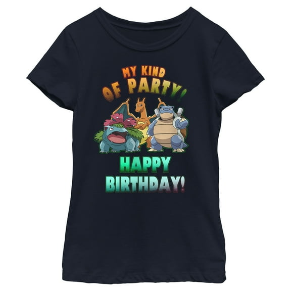 Girl's Pokemon My Kind of Party Happy Birthday Graphic Tee Navy Blue X Large