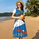 thumbnail image 4 of Fotbe Shark With Sunglasses and Lobste Vestido Largo de Moda para Mujer, Vestido Tipo Camiseta con Manga Corta y Estilo Casual a Rayas y Bloques de Color, 4 of 6