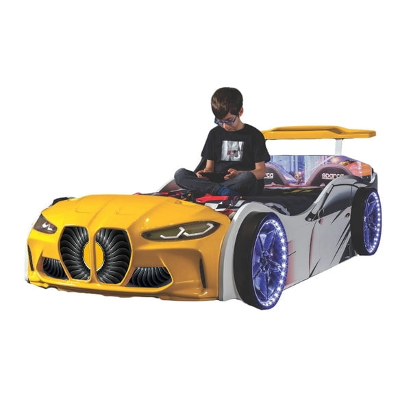 GTX Twin Race Car Bed with LED Lights & Sound FX, Kids Racing Bedroom Furniture