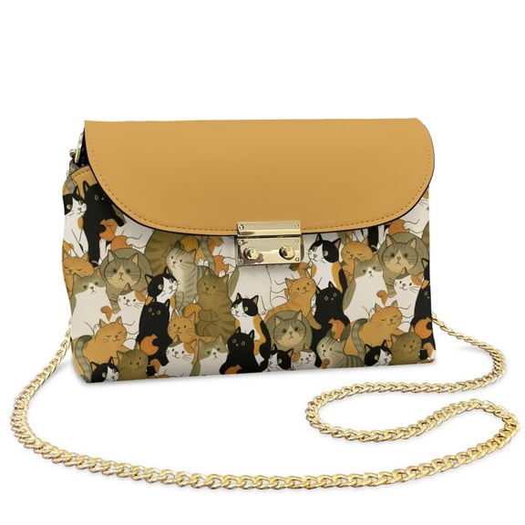 Pzuqiu Cat Print Leather Cross body Bag Fashion Versatile Woman Crossbody Bag with Chain Strap Minimalist Craftsmanship Quilted Crossbody Purse for Teen Girls-Women