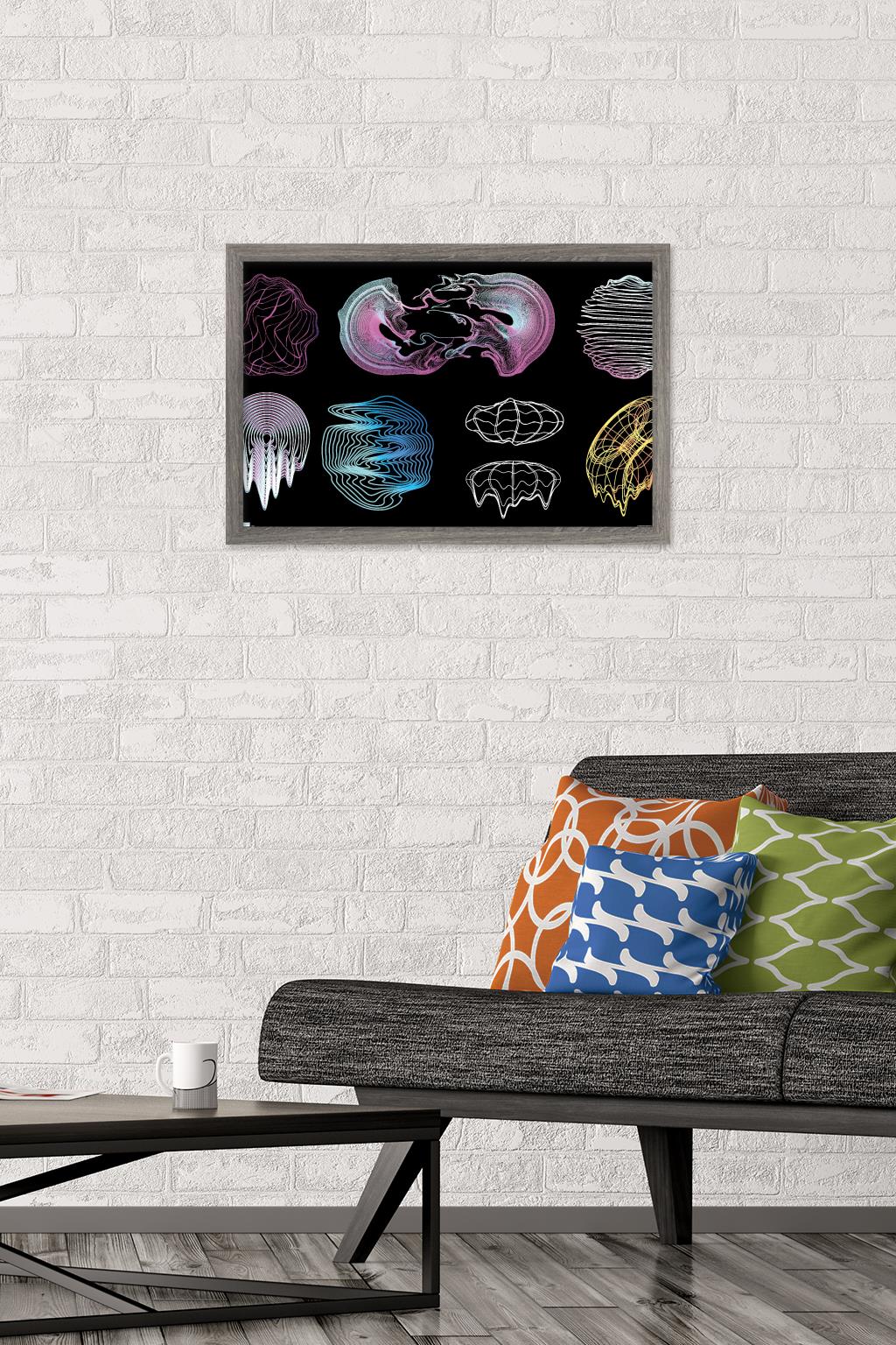Retrofuturistic Shapes Wall Poster, 14.725" x 22.375" Framed