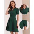 thumbnail image 2 of Elegante vestido de negocios para mujer, cuello de corazón, plisado, manga corta, vestido de tubo Verde Oscuro XL, 2 of 6
