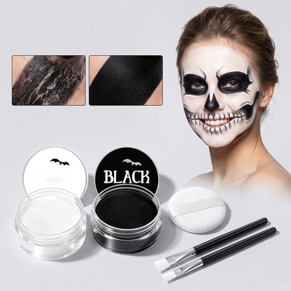 Black & White Face Body Paint Kit, Cream‑Based Halloween Makeup Set with Brushes & Sponge, High‑Coverage Cosmetic Paint for Zombie, Clown, Skeleton, Carnival & Stage Costume Makeup