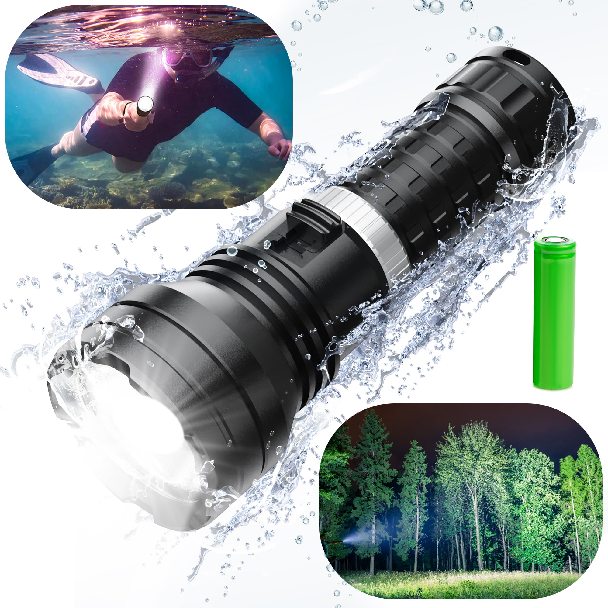 Bright Professional Scuba Flashlight Safety Lights with Lanyard Cycling at Night Diving Torch Suitable for Night Fishing Hiking at Night Outdoor Exploration LED Waterproof flashlight Diving 