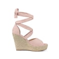 thumbnail image 3 of BLISSFUL STEP Sandales Compensées Espadrilles à Lacets pour Femmes Rose Poussière 6, 3 of 7
