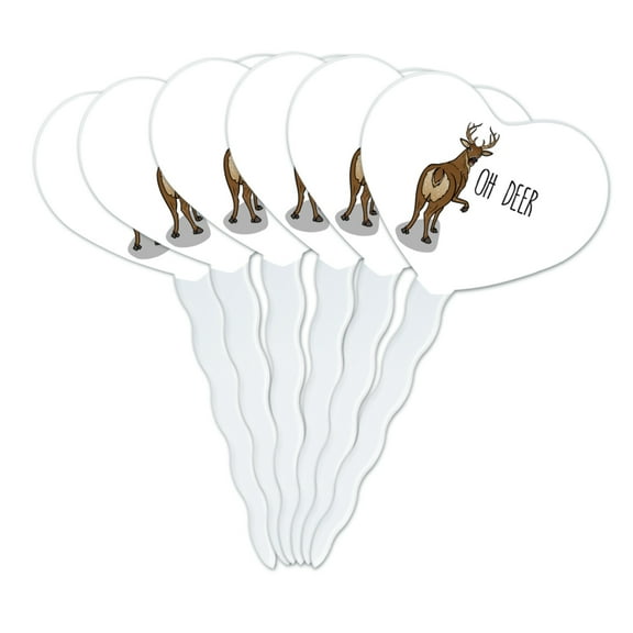 Oh Deer Butt Dear Funny Heart Love Cupcake Picks Toppers Decoration Set of 6